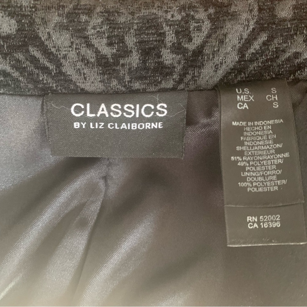 Liz Claiborne Classics Blazer Brocade Jacket Paisley Baroque Black on Black S - Picture 12 of 14